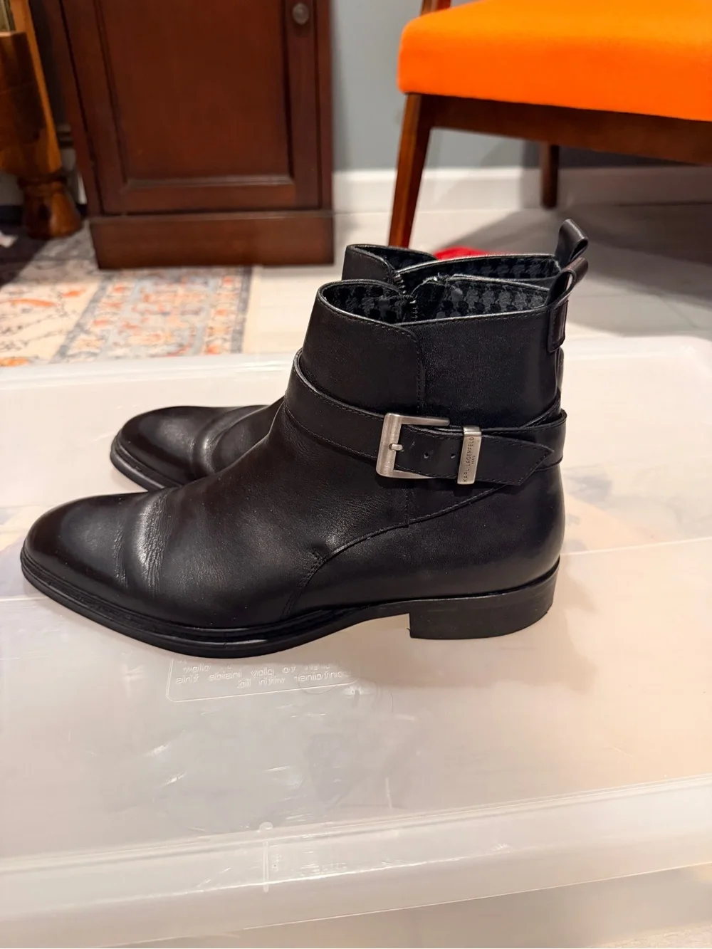 Karl Lagerfeld Black Leather Chukka Boots with Buckle